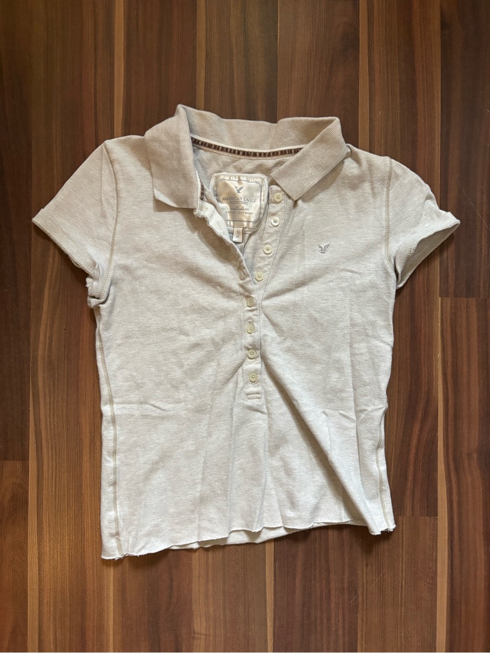 American Eagle Outfitters Cream Short Sleeve Polo Top
